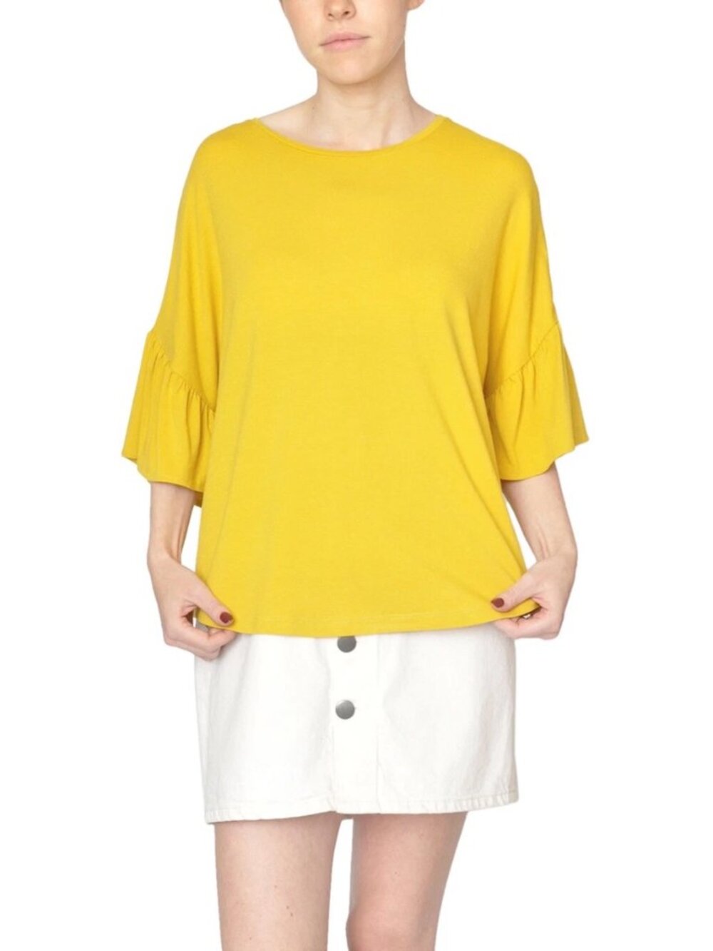 Just Yellow Ruffle Short Sleeve Top